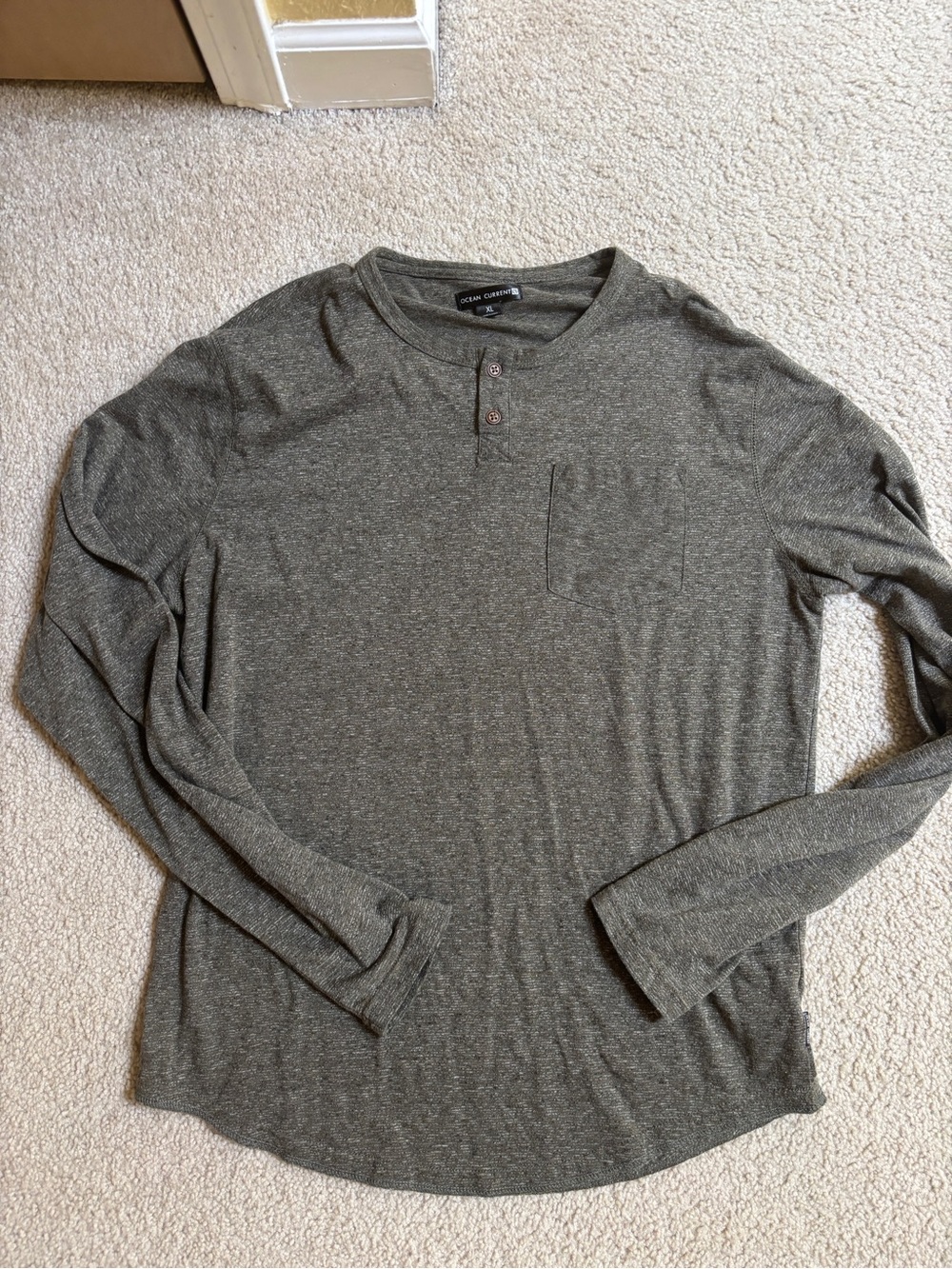 Ocean Current Olive Long Sleeve Henley Tee